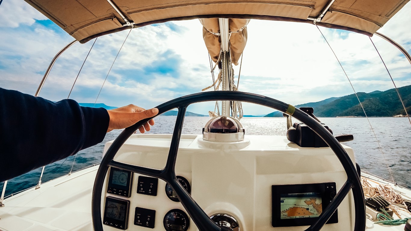 ship control panel with steering wheel captain bridge